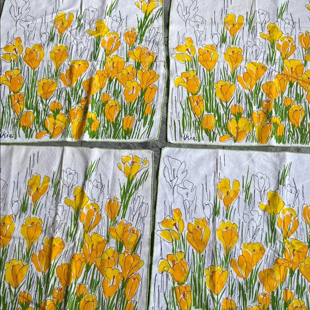 Vintage Vera Neumann Yellow and Green Napkins Set of 6 cotton edged in green 15”